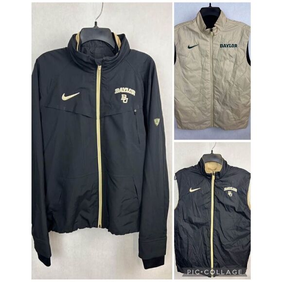 Nike Elite Baylor University Jacket Coat Vest Hood Reversible 3-in-1 Black Sz Me - Picture 1 of 13